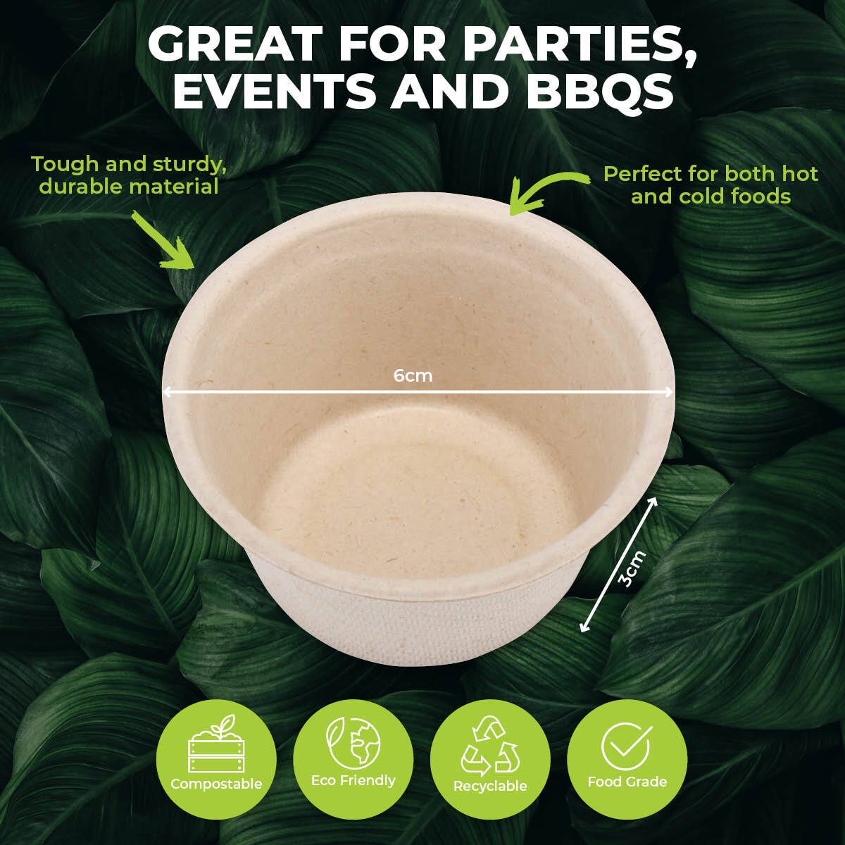 Party Central 480PCE Mini Sauce Dip Bowls Eco-Friendly Recyclable Durable 6cm