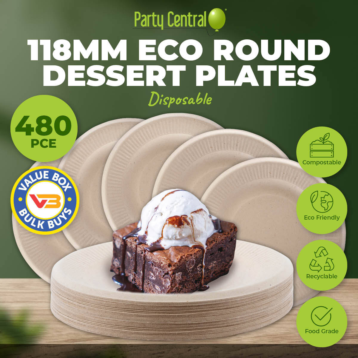 Party Central 480PCE Dessert Plates Eco-Friendly Recyclable Durable 11.8cm