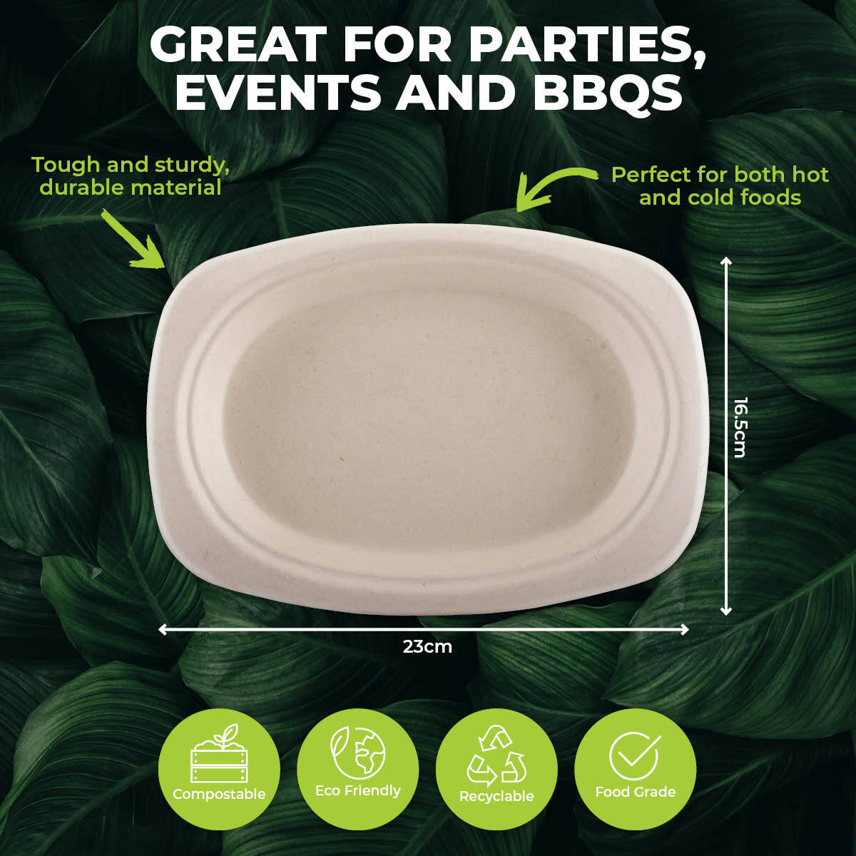 Party Central 240PCE Dinner Plates Oval Eco-Friendly Recyclable Durable 23cm
