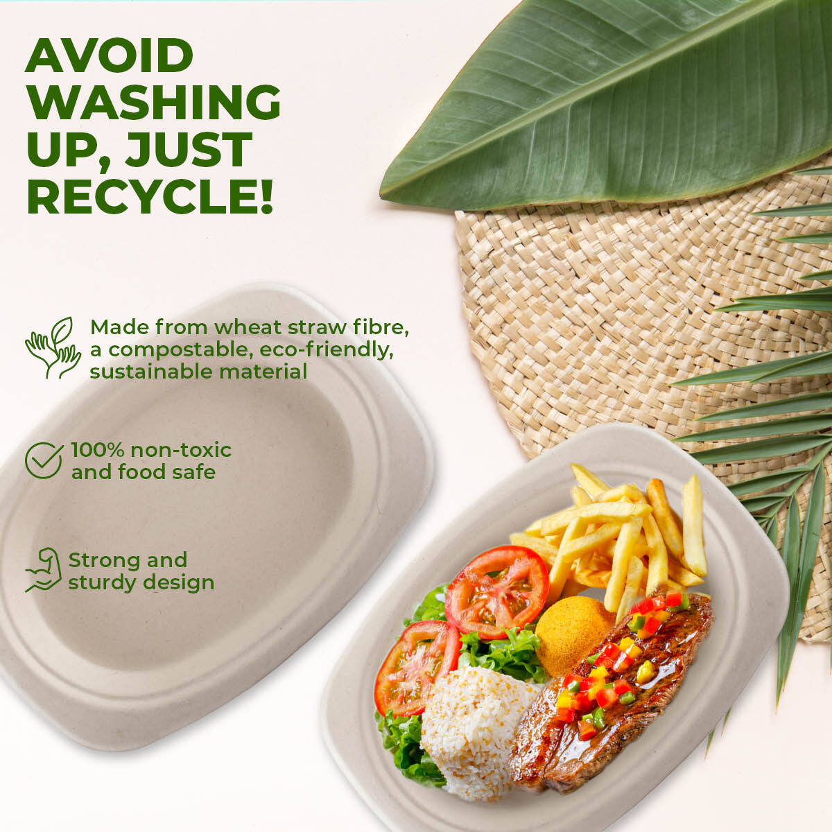Party Central 240PCE Dinner Plates Oval Eco-Friendly Recyclable Durable 23cm