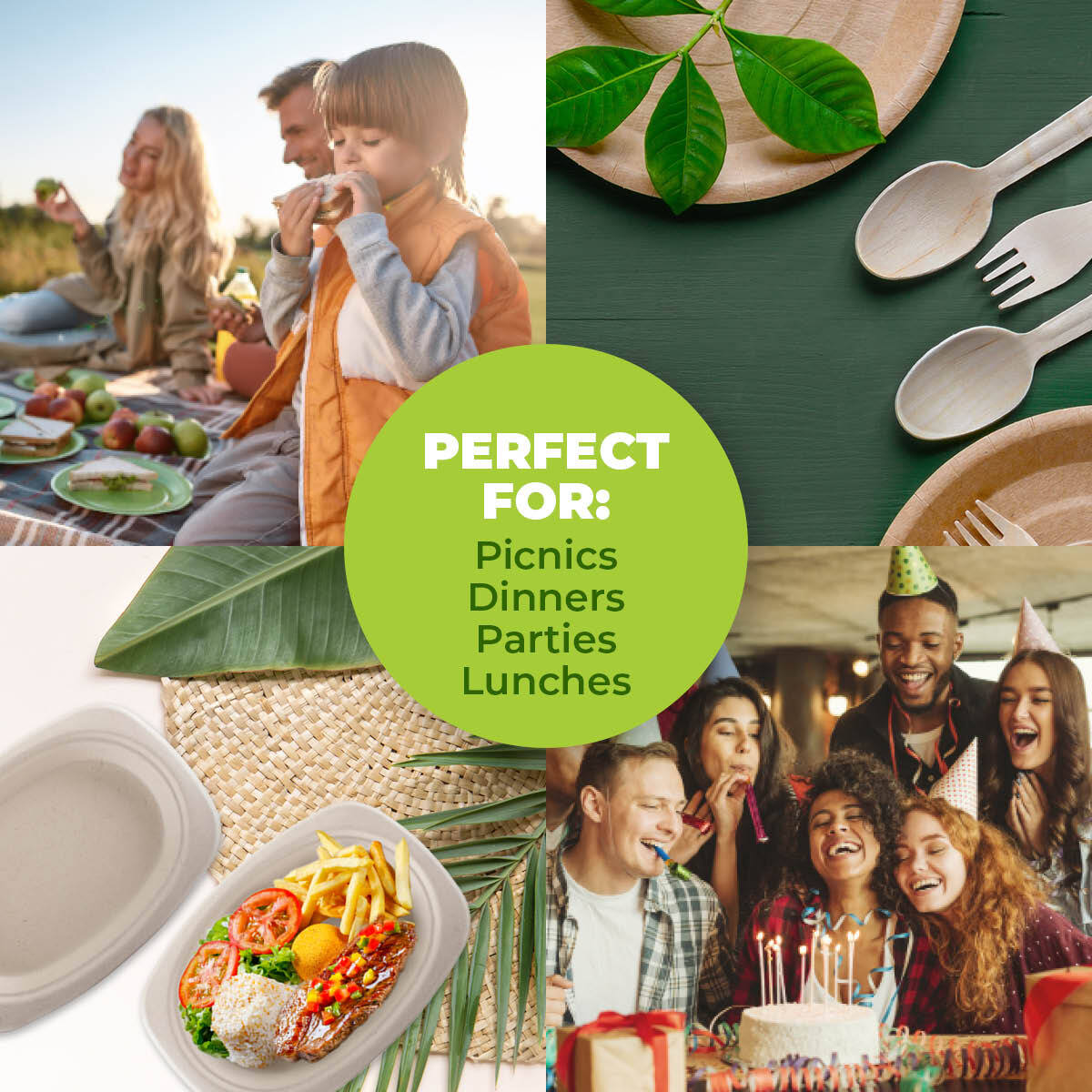Party Central 240PCE Dinner Plates Oval Eco-Friendly Recyclable Durable 23cm