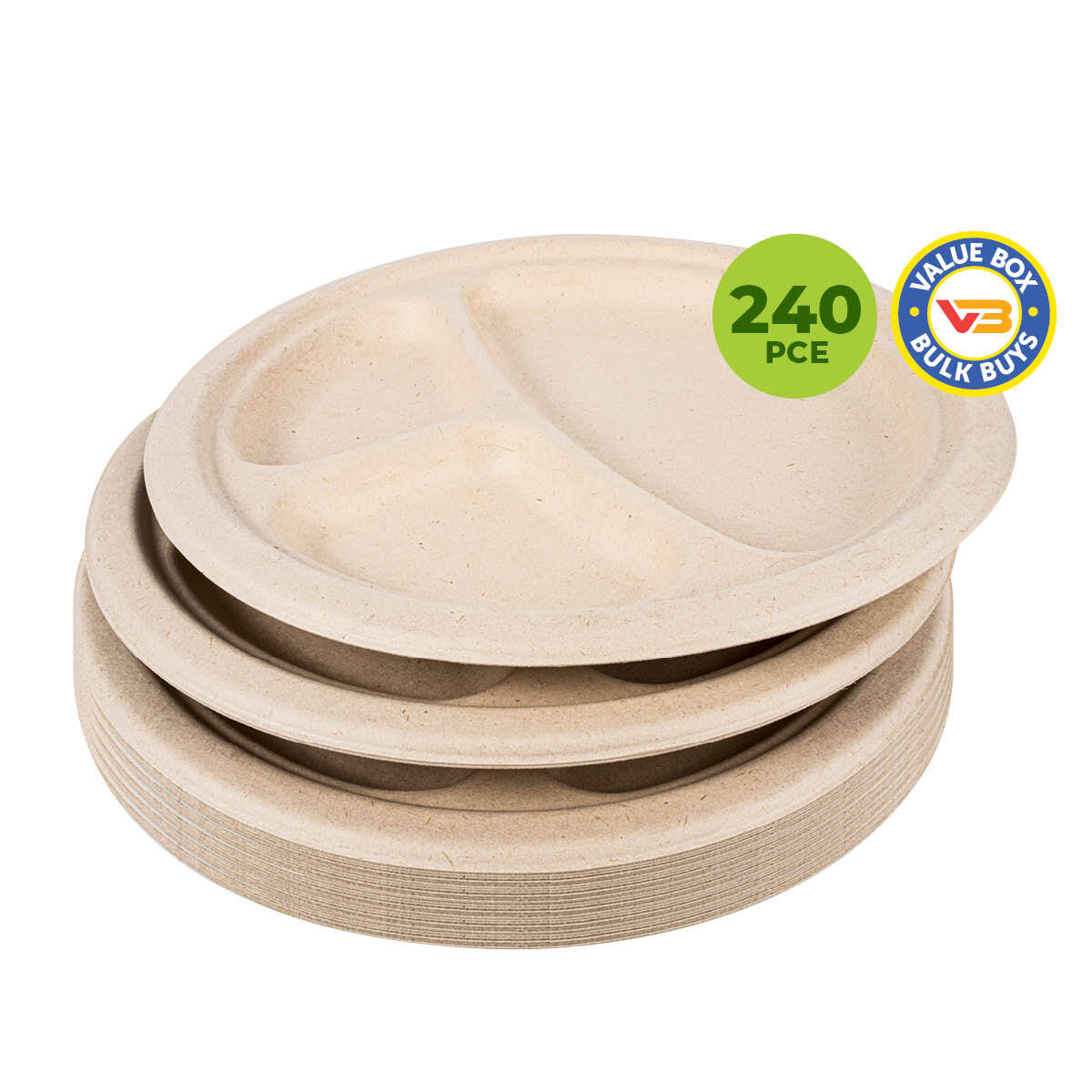 Party Central 240PCE 3 Section Plate Eco-Friendly Recyclable Durable 22.5cm