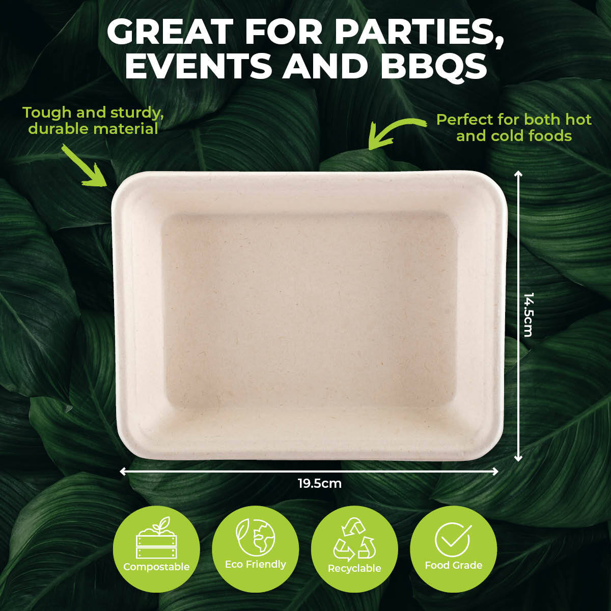 Party Central 144PCE Serving Trays Eco-Friendly Recyclable Durable 19.5cm