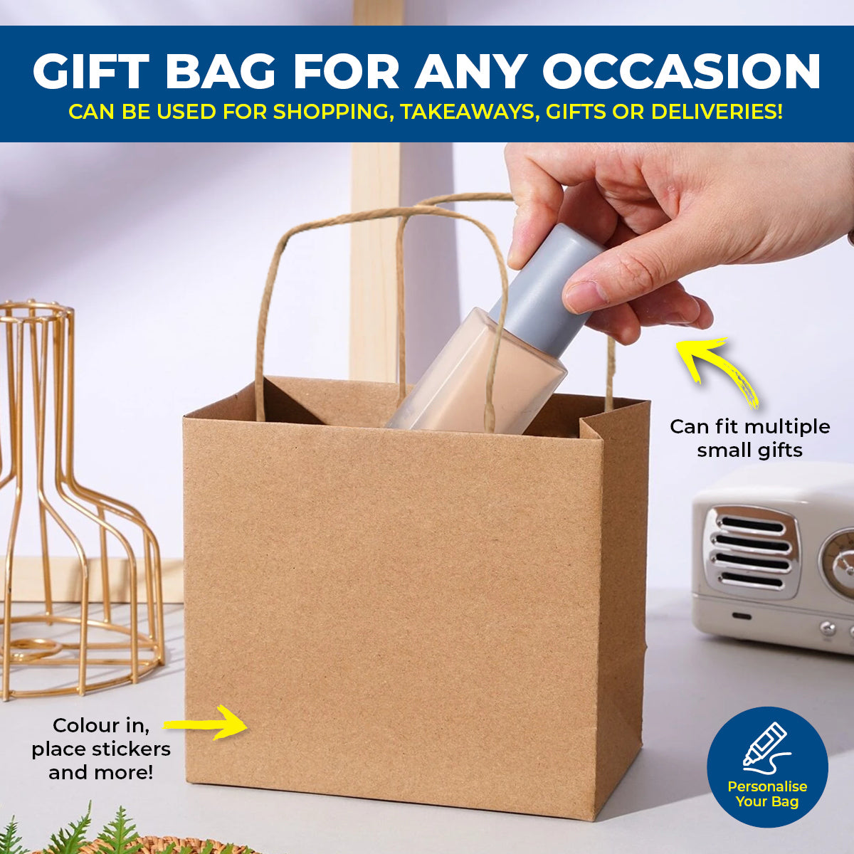 Party Central 108PCE Gift/Craft Paper Bag Brown Horizontal Reusable 15 x 21cm