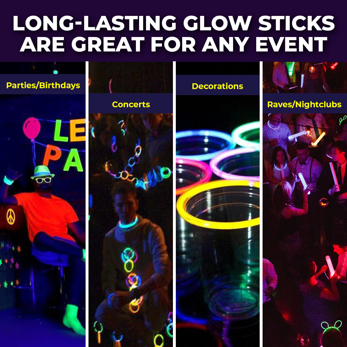 Party Central 540PCE Glow Stick Bracelets Bright Long Lasting Colours 20cm