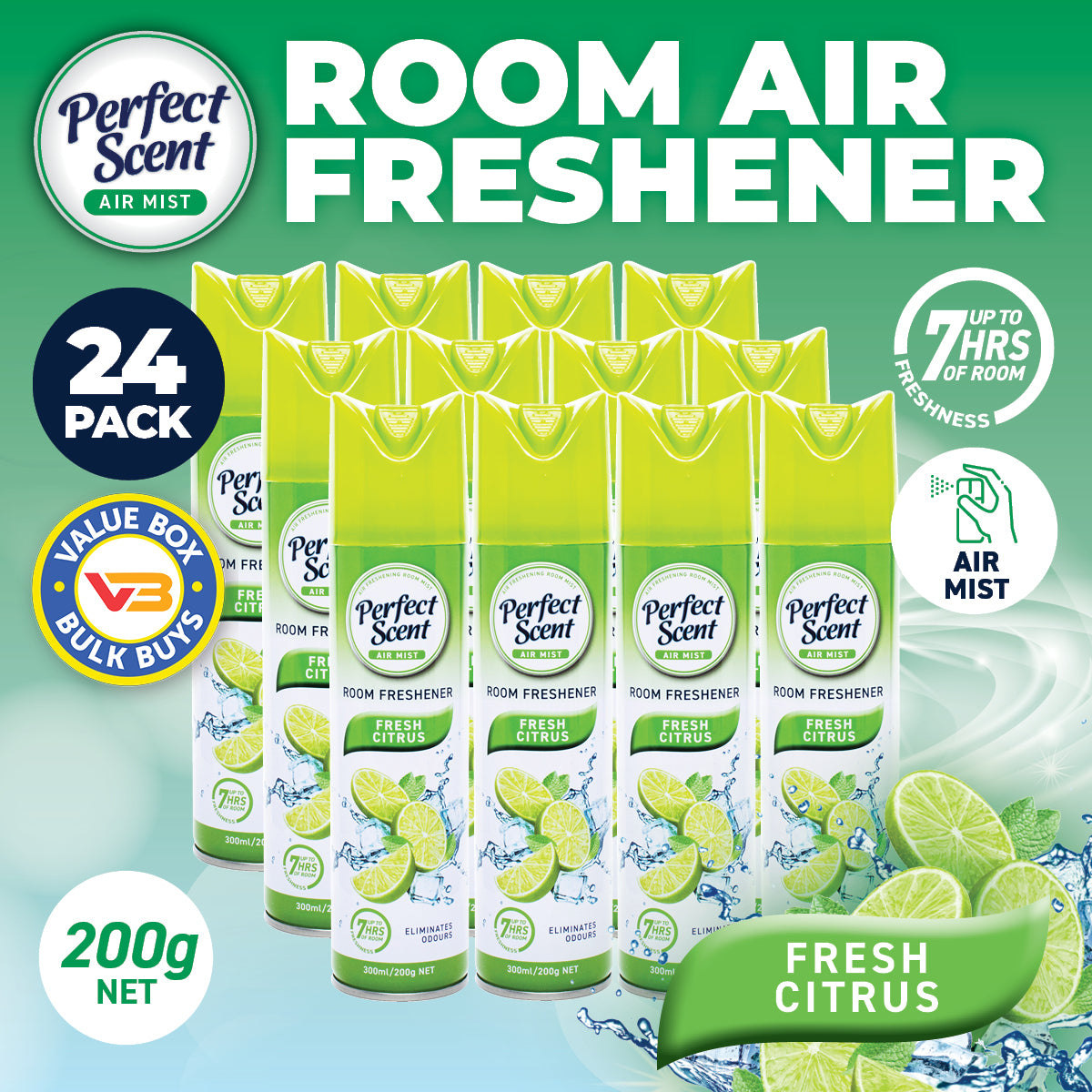 Perfect Scent 24PCE Air Freshener Room Spray/Mist Fresh Citrus Scent 200g