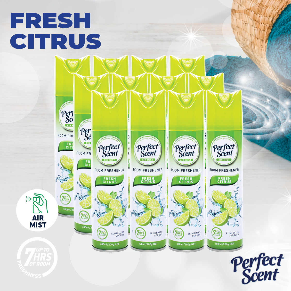Perfect Scent 24PCE Air Freshener Room Spray/Mist Fresh Citrus Scent 200g