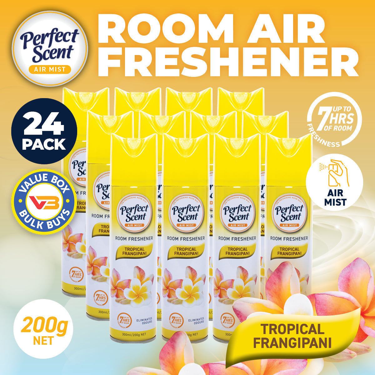 Perfect Scent 24PCE Air Freshener Room Spray Tropical Frangipani Scent 200g