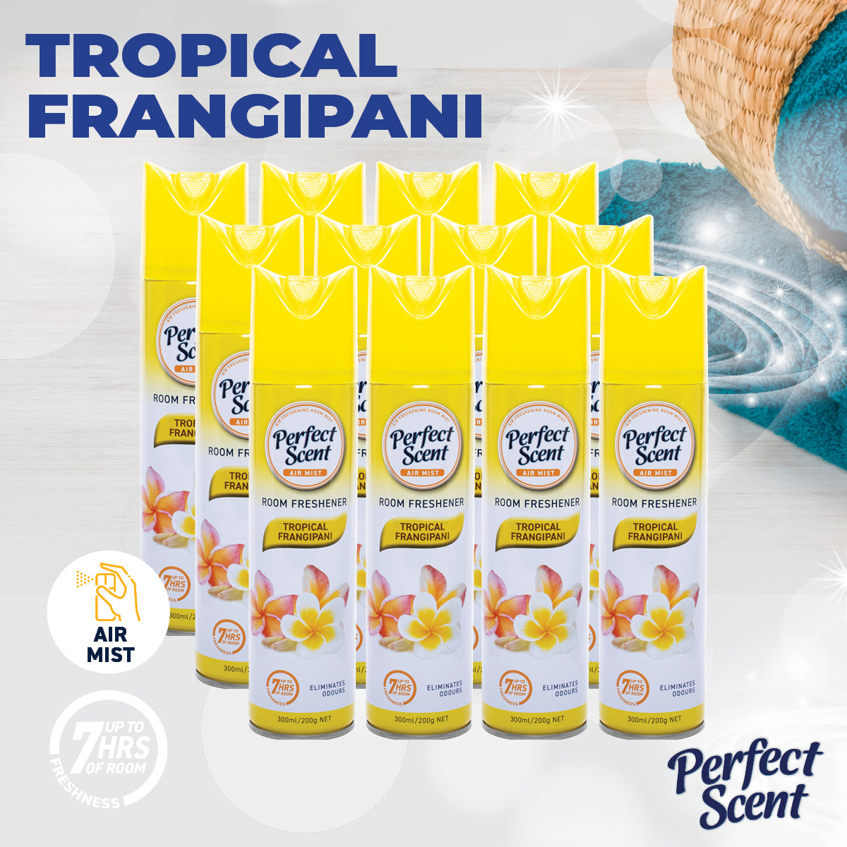 Perfect Scent 24PCE Air Freshener Room Spray Tropical Frangipani Scent 200g