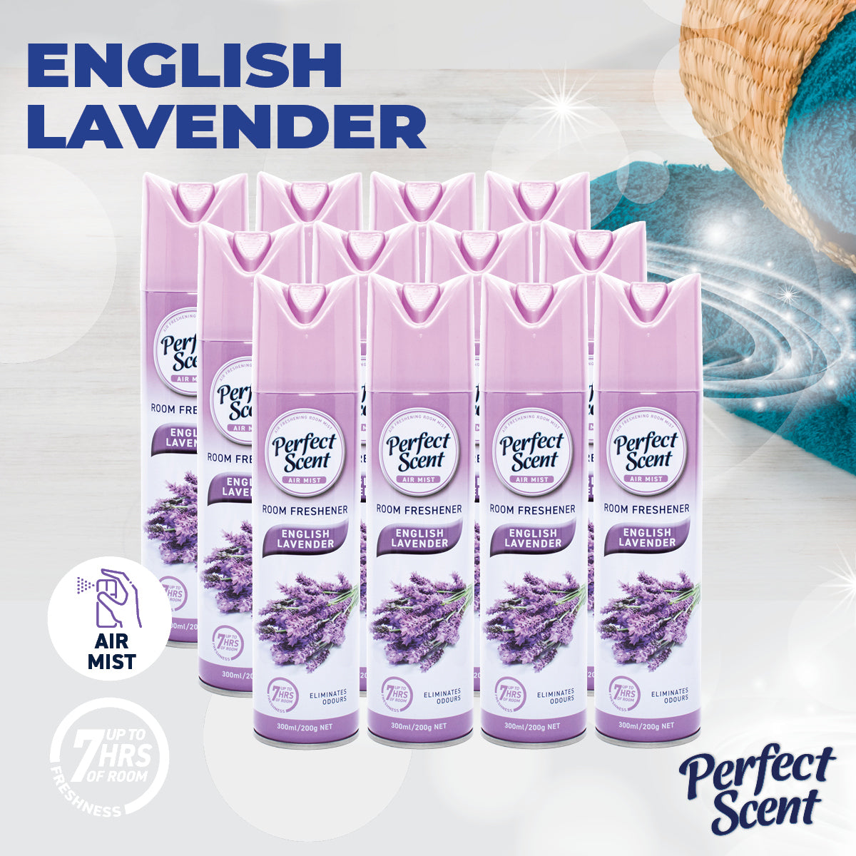 Perfect Scent 24PCE Air Freshener Room Spray/Mist English Lavender Scent 200g