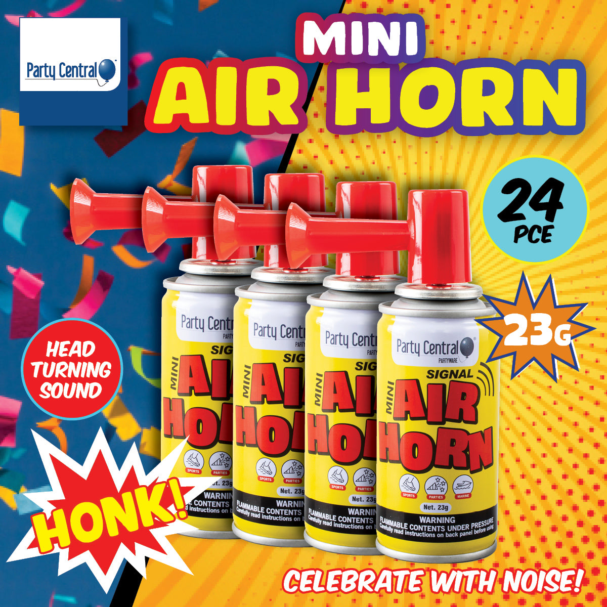 Party Central 24PCE Mini Air Horns Sporting Events Special Occasions 23g