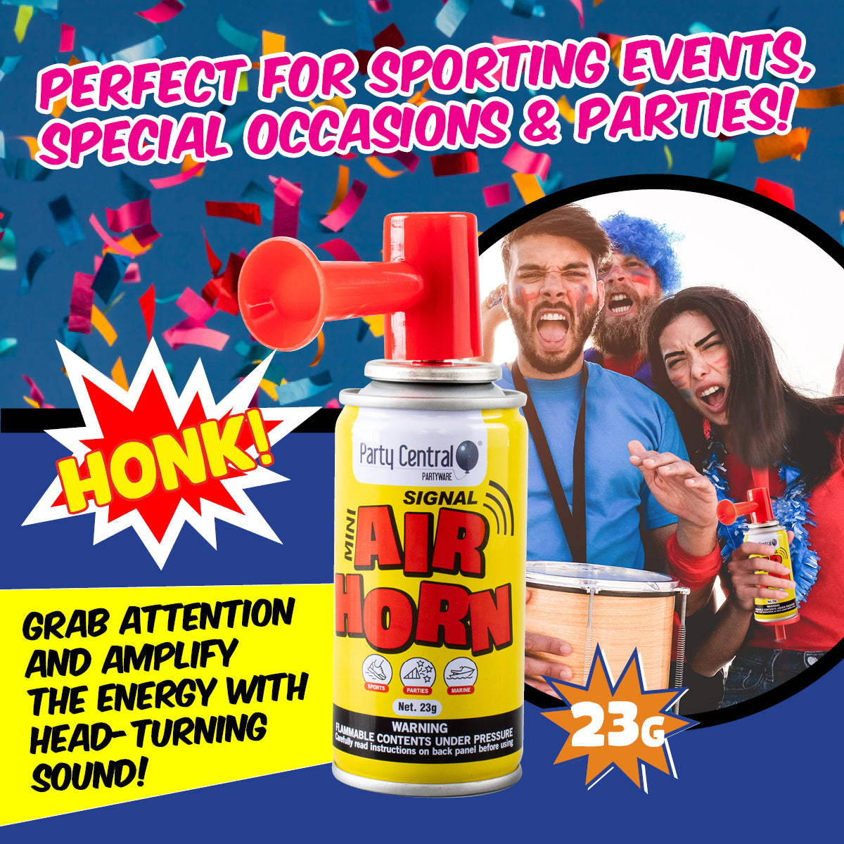Party Central 24PCE Mini Air Horns Sporting Events Special Occasions 23g