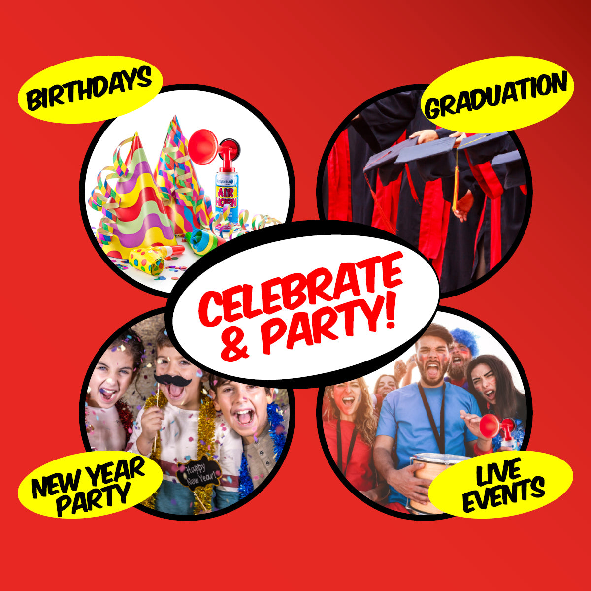 Party Central 24PCE Mini Air Horns Sporting Events Special Occasions 23g