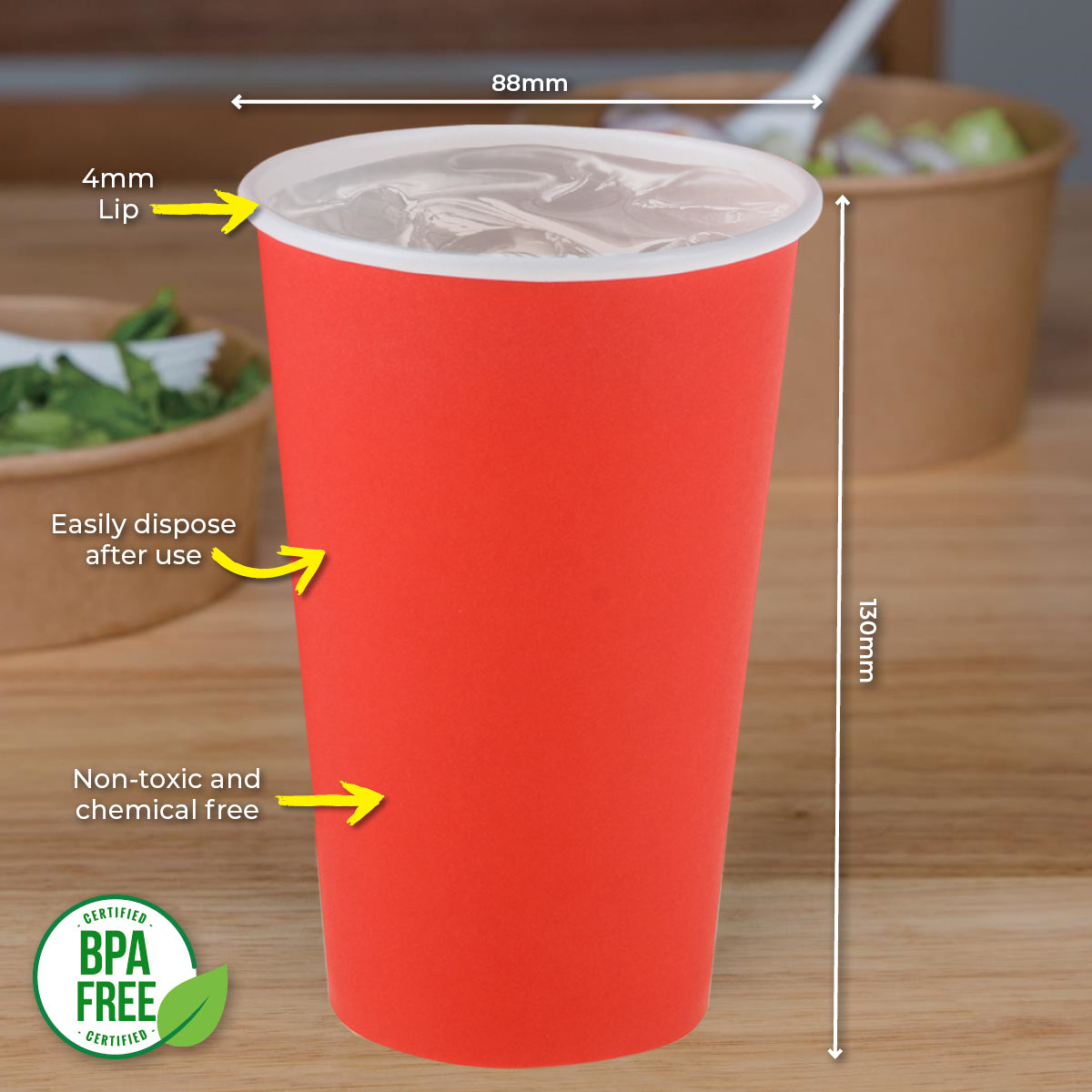 Party Central 720PCE Red Paper Cups Disposable Leak Resistant 500ml