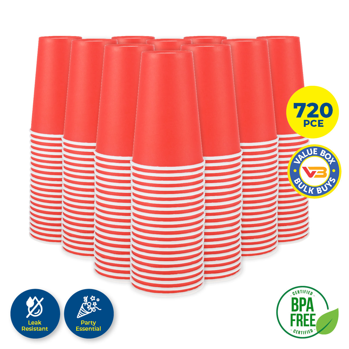 Party Central 720PCE Red Paper Cups Disposable Leak Resistant 500ml