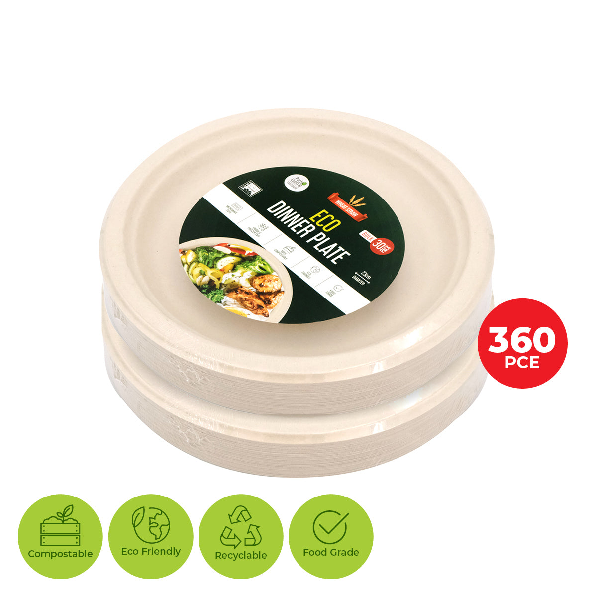 Party Central 360PCE Dinner Plates Round Strong Eco-Friendly Disposable 23cm