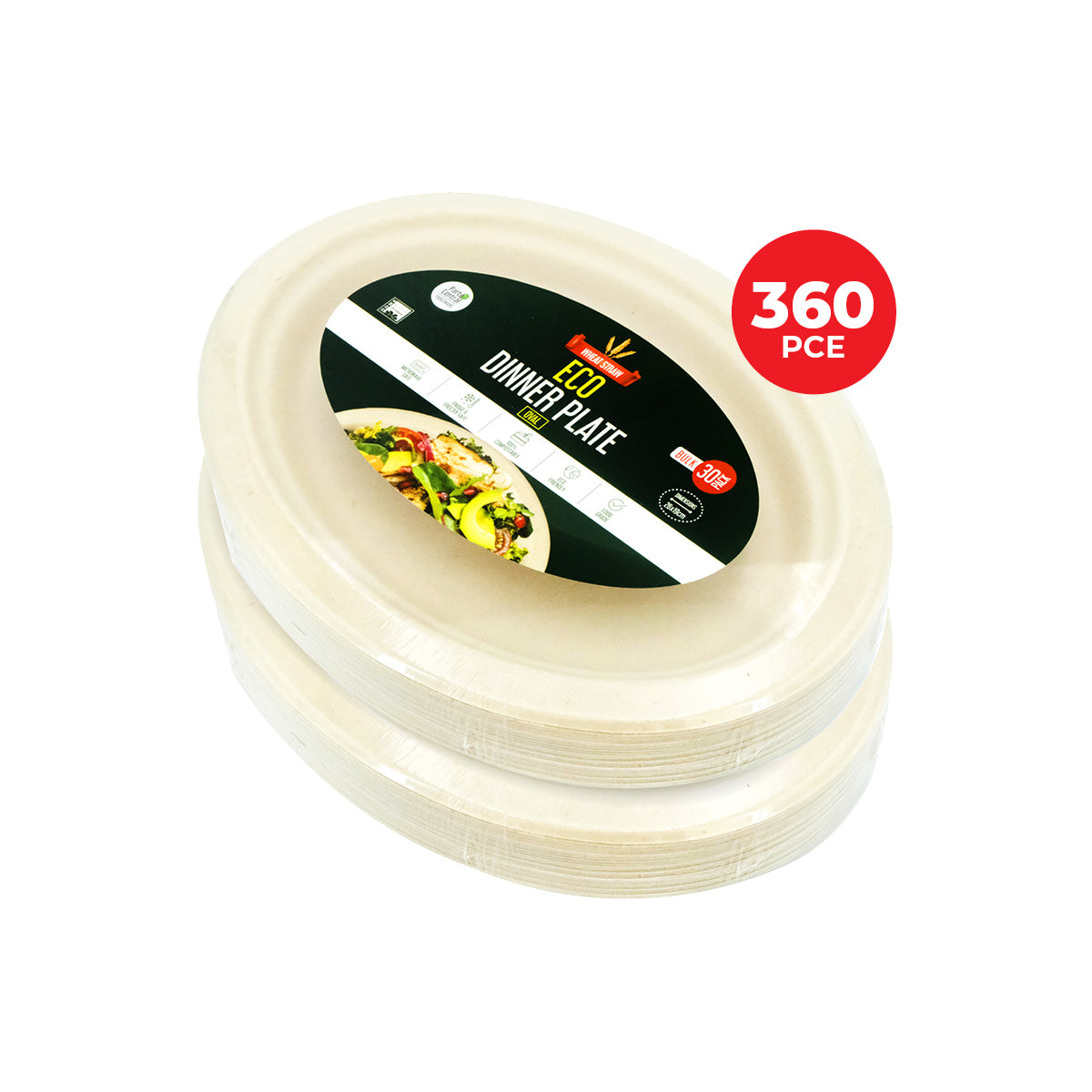 Party Central 360PCE Dinner Plates Oval Strong Eco-Friendly Disposable 26cm