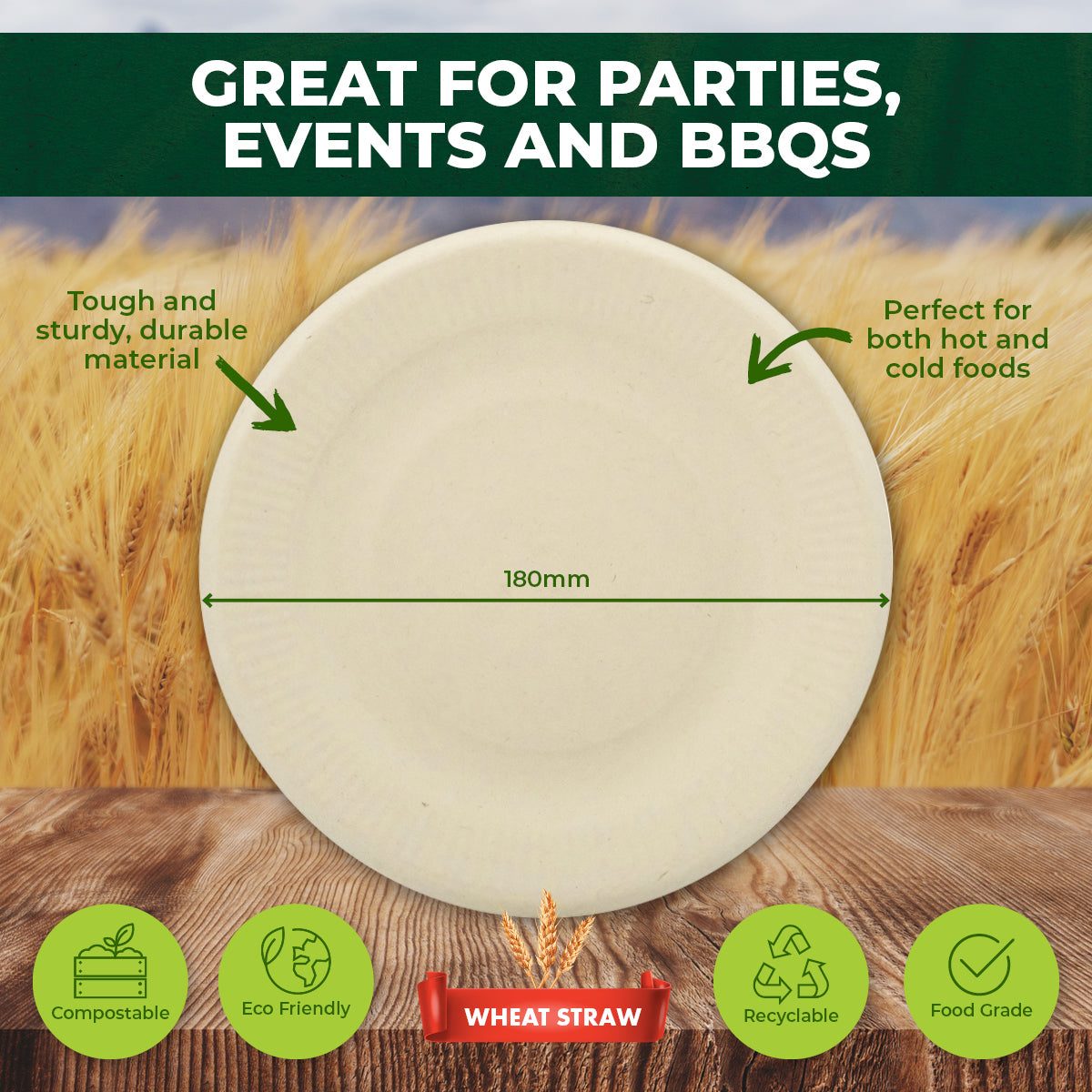 Party Central 960PCE Side Plates Eco-Friendly Recyclable Food Grade 180mm