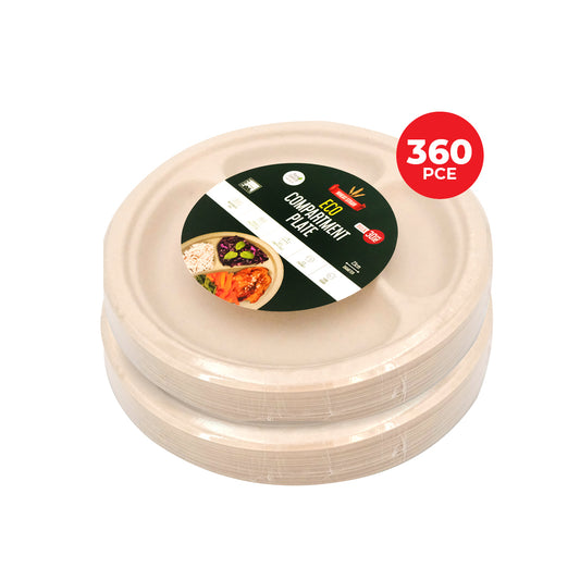 Party Central 360PCE Dinner Plates 3 Sections Eco-Friendly Disposable 23cm