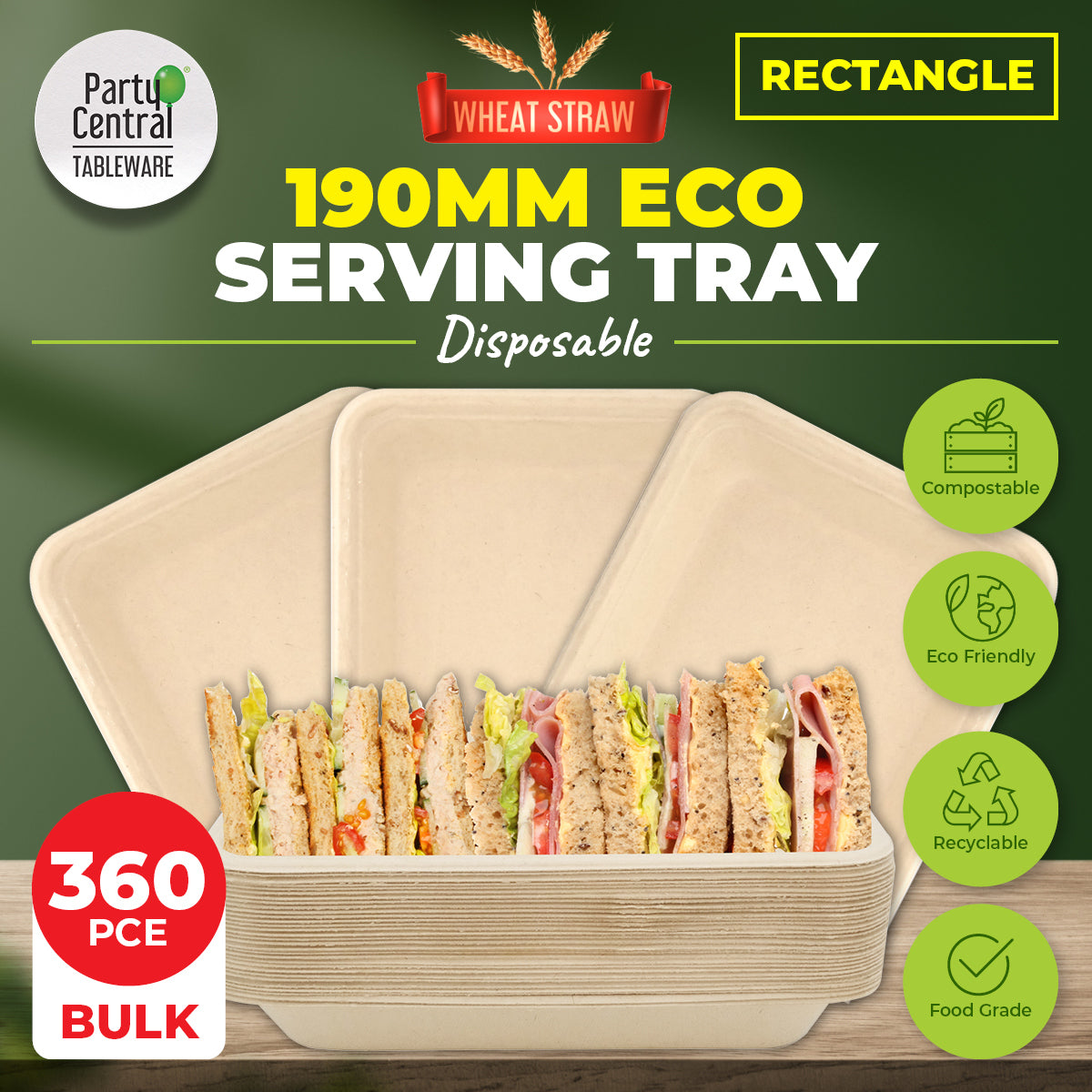 Party Central 360PCE Serving Tray/Plate/Dish Eco-Friendly Recyclable 190mm