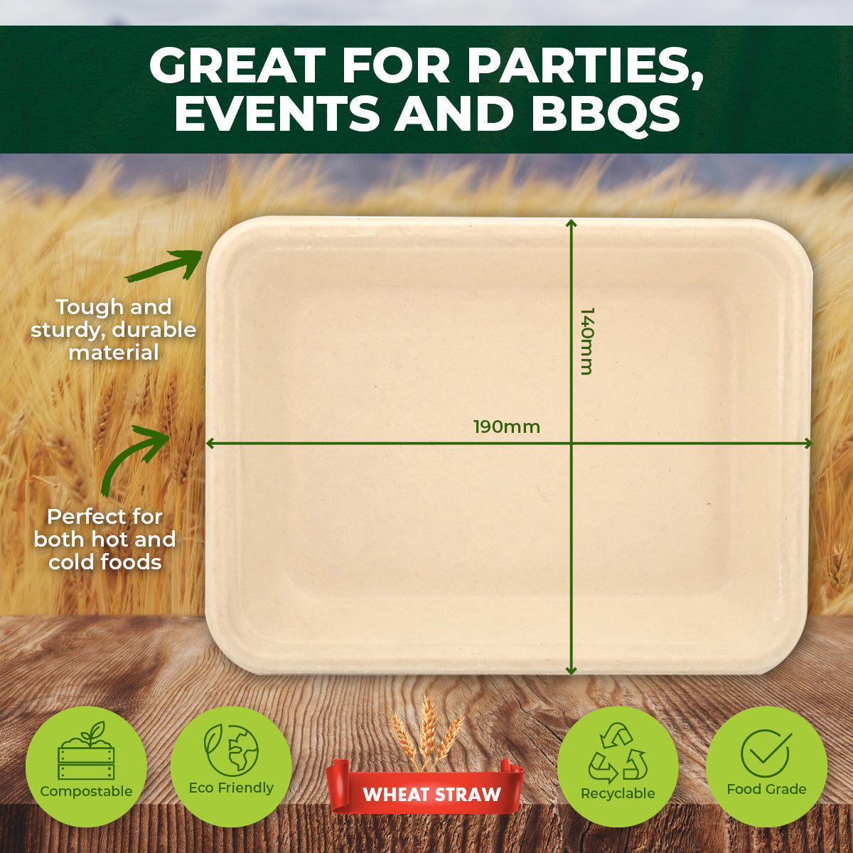 Party Central 360PCE Serving Tray/Plate/Dish Eco-Friendly Recyclable 190mm