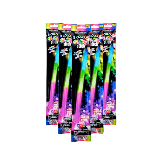 Party Central 24PCE Glow Sticks Tri-Colours Jumbo Size Long Lasting 30cm