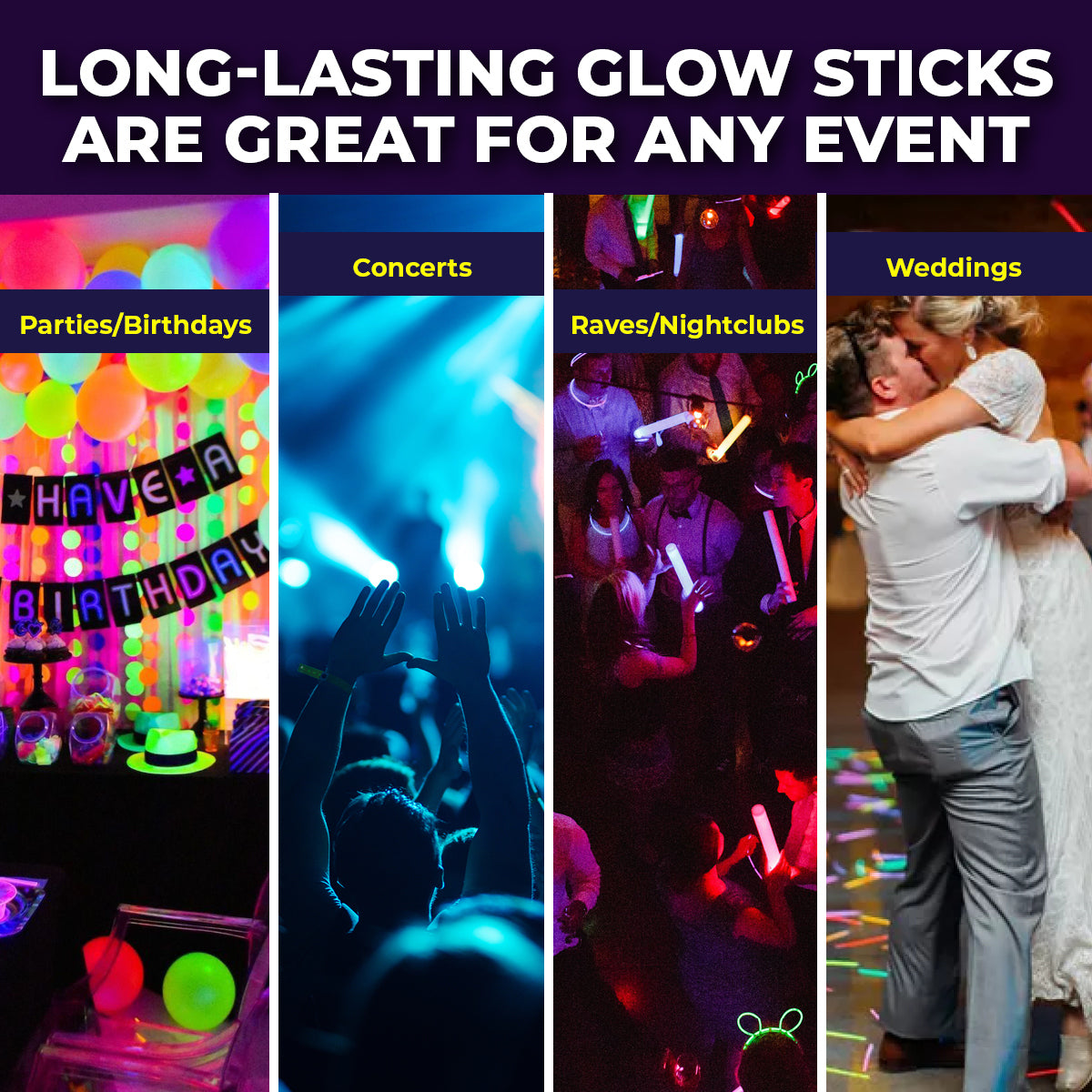 Party Central 24PCE Glow Sticks Tri-Colours Jumbo Size Long Lasting 30cm