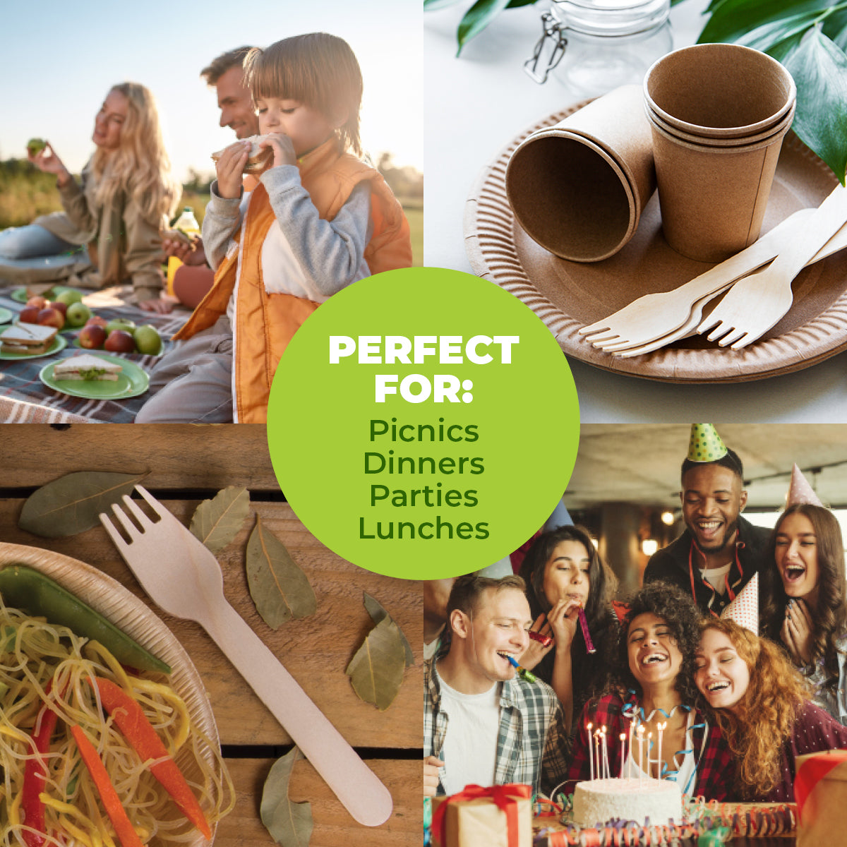 Party Central 1200PCE Wooden Forks Eco-Friendly Compostable Recyclable 16cm