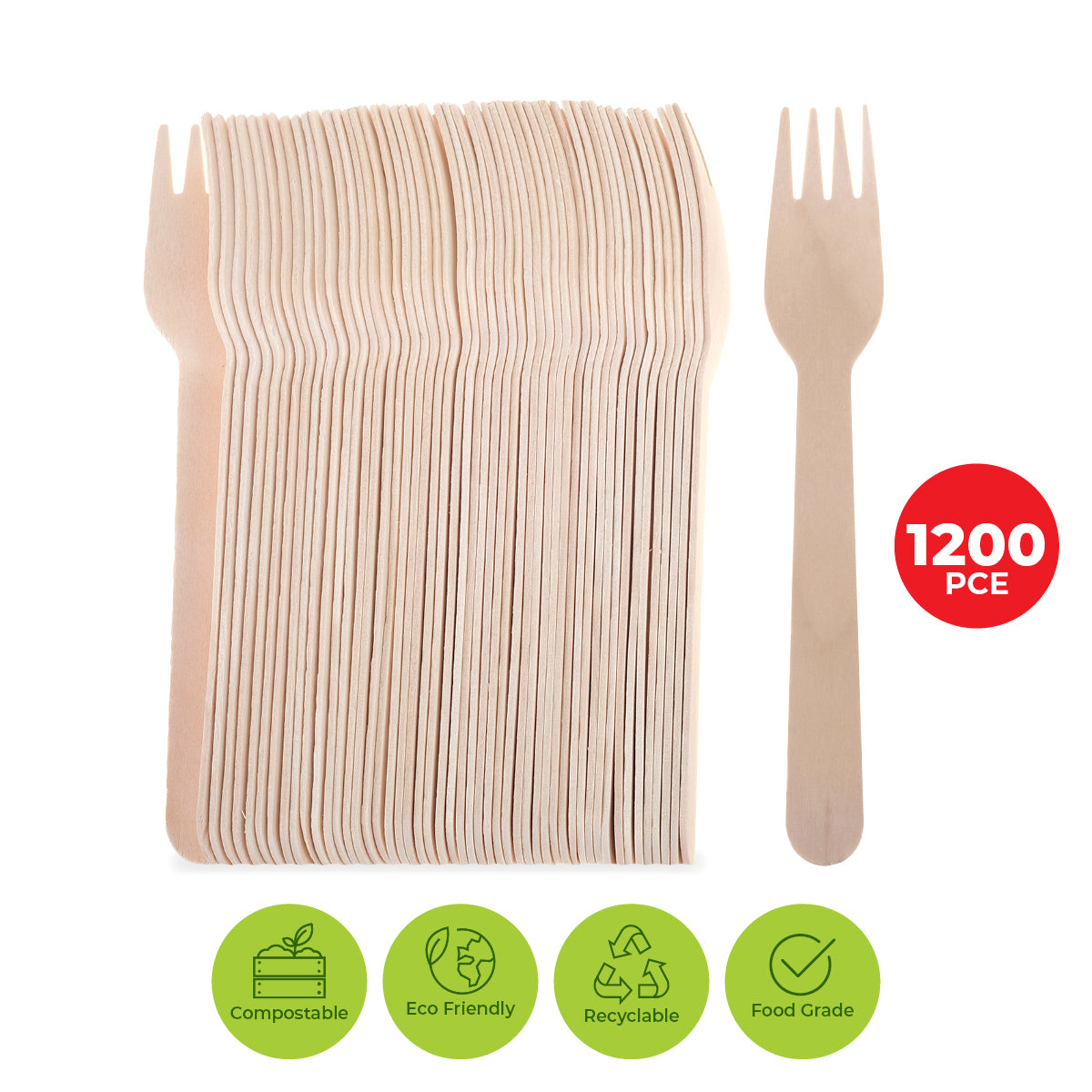 Party Central 1200PCE Wooden Forks Eco-Friendly Compostable Recyclable 16cm
