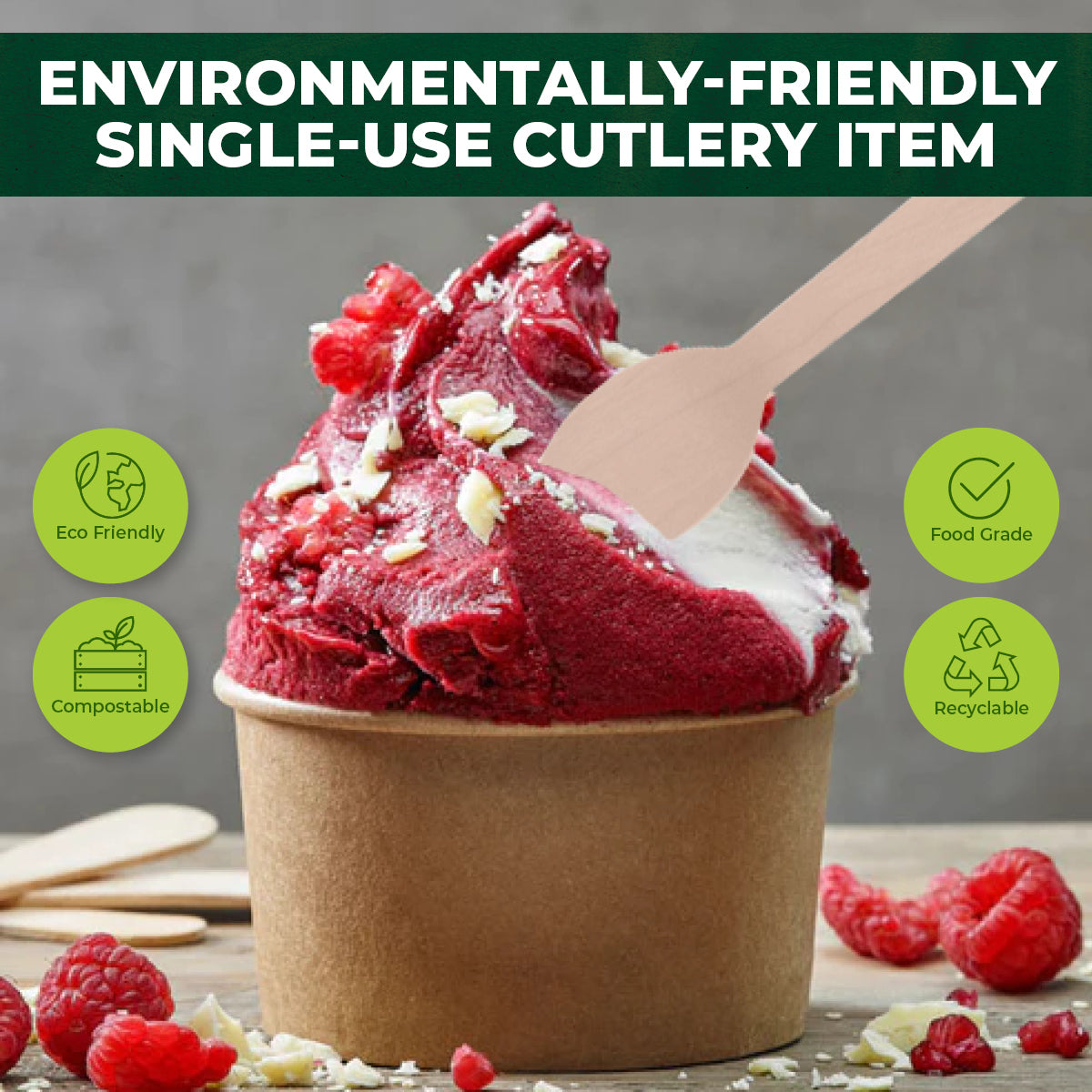Party Central 1200PCE Wooden Spoons Eco-Friendly Compostable Recyclable 16cm