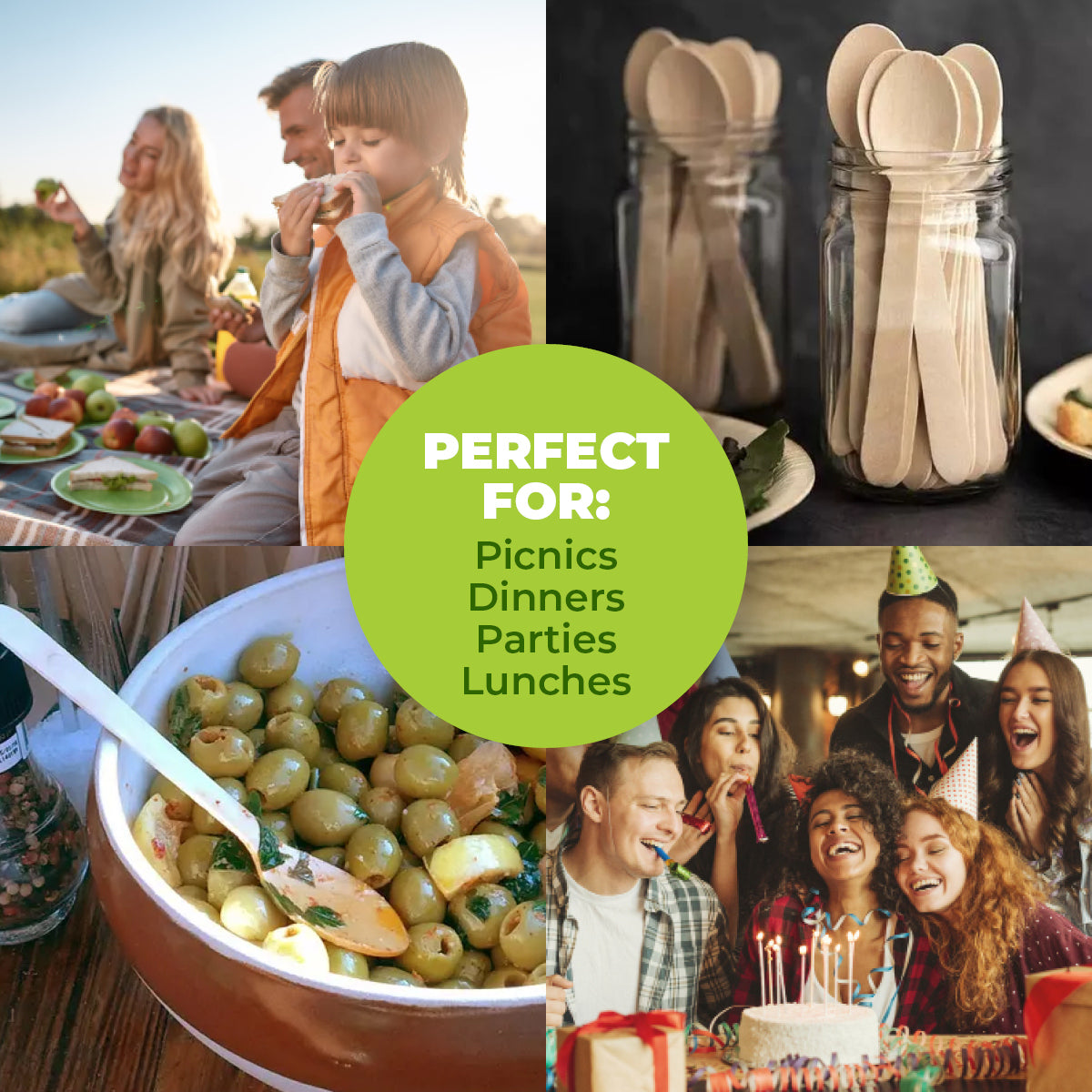 Party Central 1200PCE Wooden Spoons Eco-Friendly Compostable Recyclable 16cm