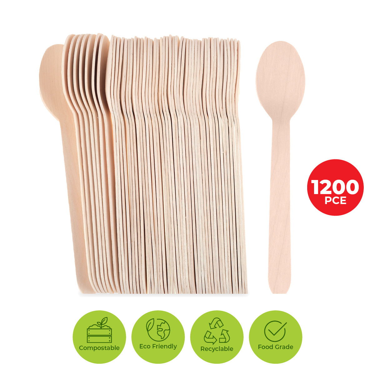 Party Central 1200PCE Wooden Spoons Eco-Friendly Compostable Recyclable 16cm