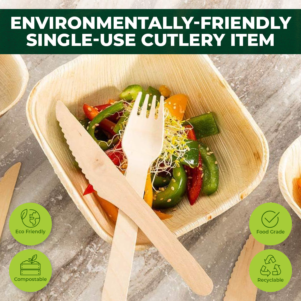 Party Central 1200PCE Wooden Knives Eco-Friendly Compostable Recyclable 16cm
