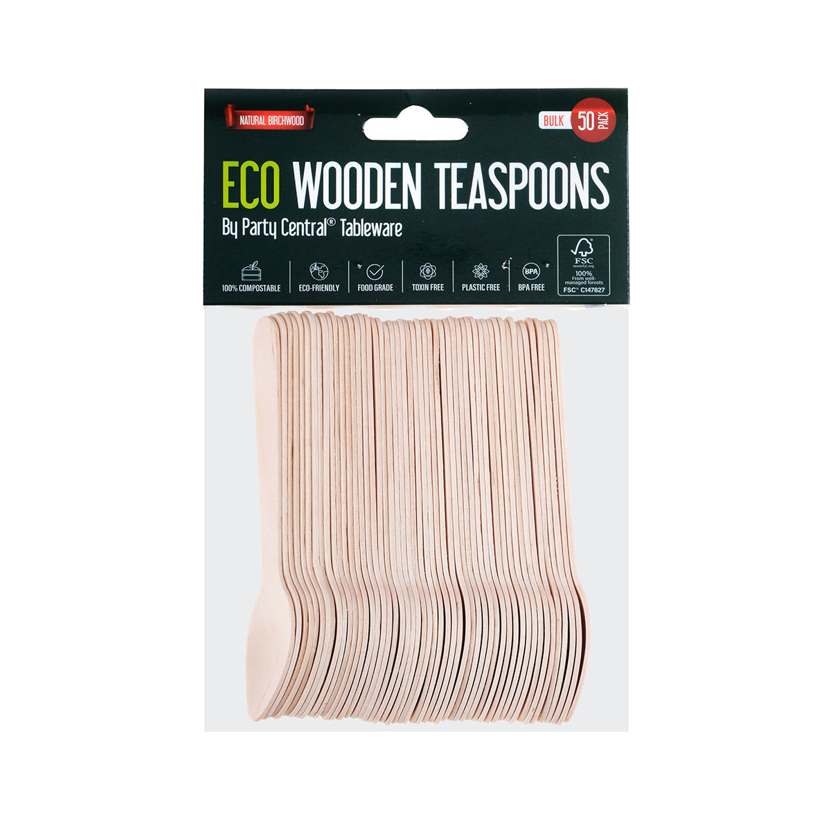 Party Central 1200PCE Wooden Teaspoons Eco-Friendly Recyclable 11cm