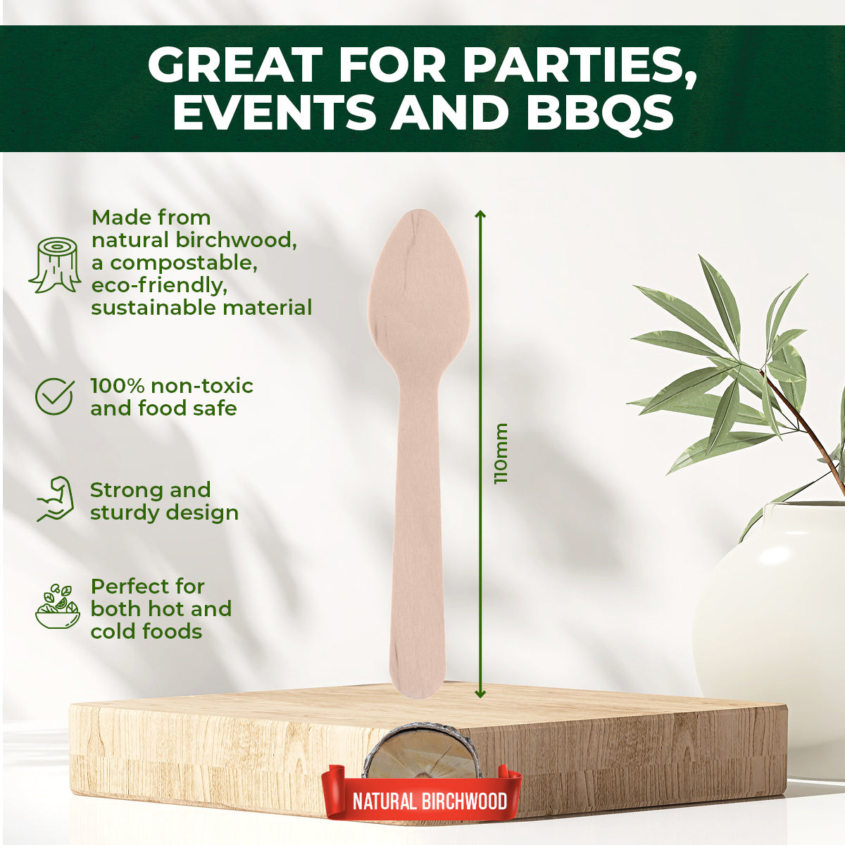 Party Central 1200PCE Wooden Teaspoons Eco-Friendly Recyclable 11cm