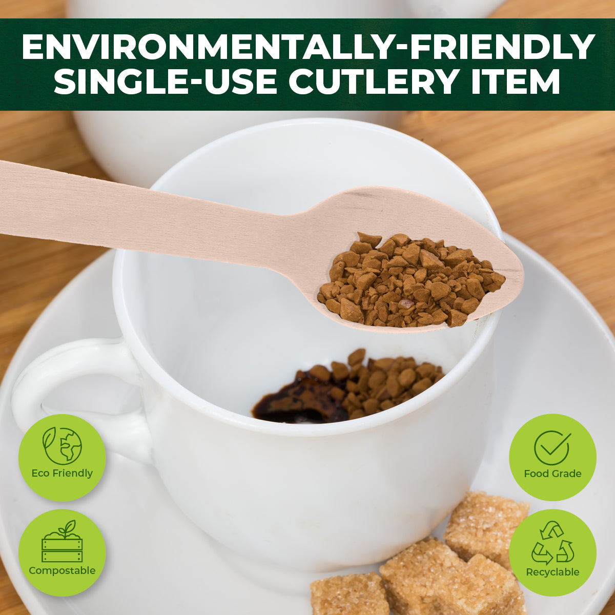 Party Central 1200PCE Wooden Teaspoons Eco-Friendly Recyclable 11cm