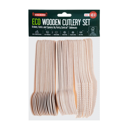 Party Central 1152PCE Wooden Cutlery Set Eco-Friendly Compostable Recyclable