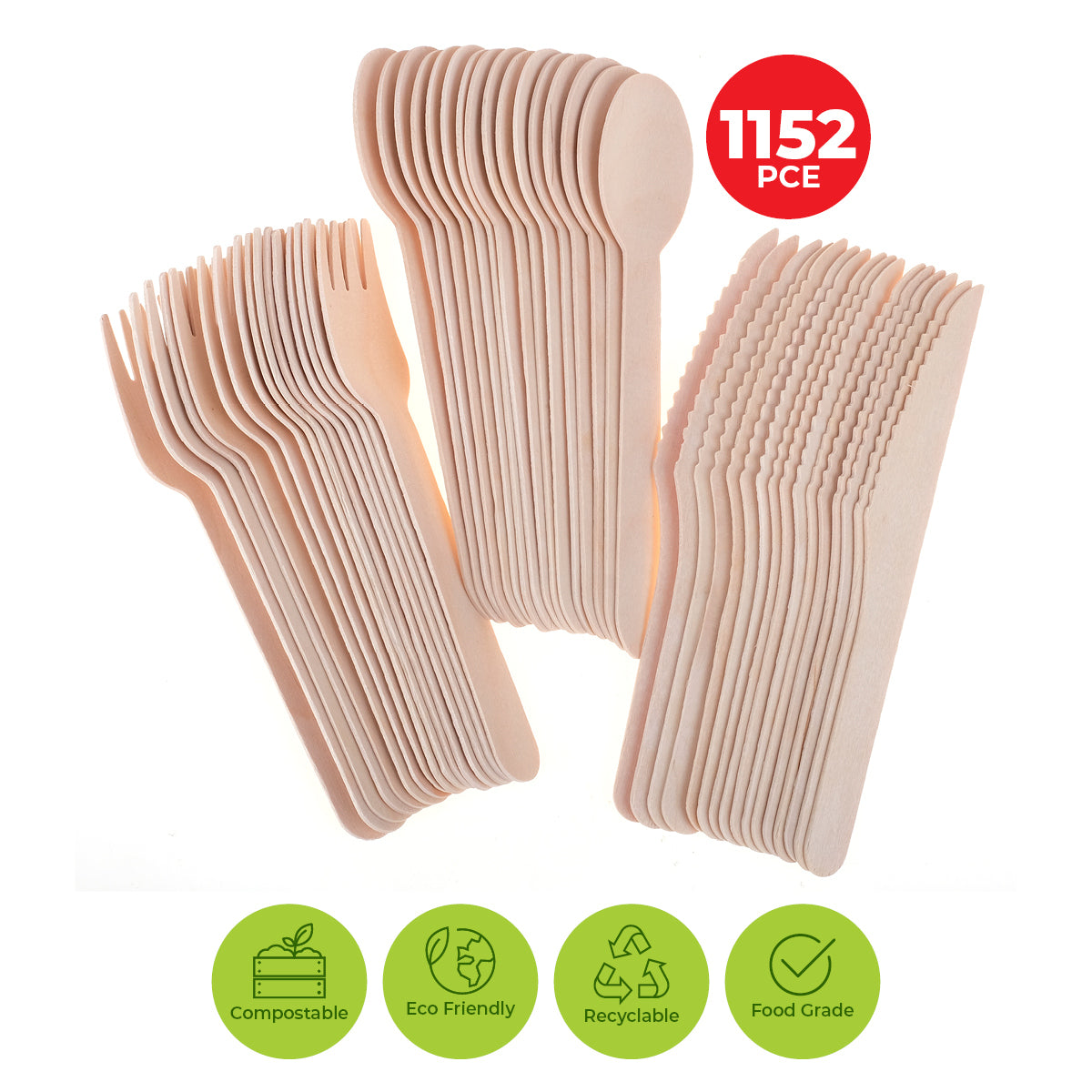 Party Central 1152PCE Wooden Cutlery Set Eco-Friendly Compostable Recyclable