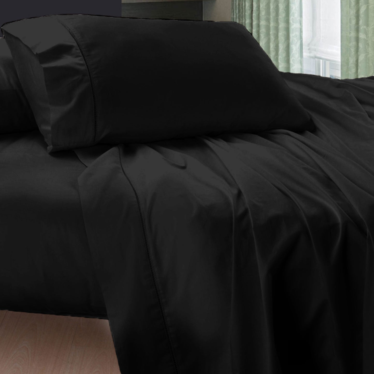 400TC Egyptian Cotton Sheet Set Jet Black DOUBLE