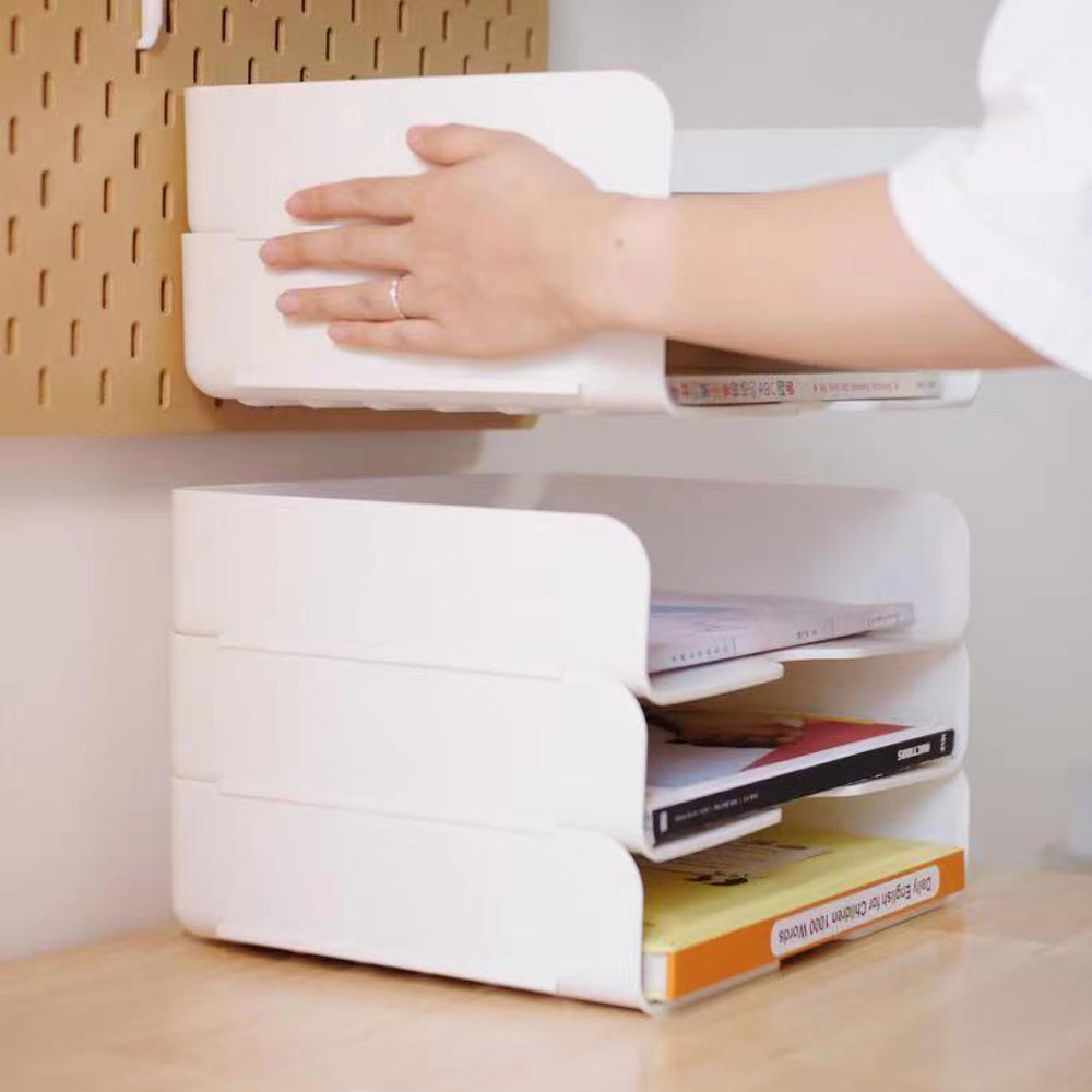 2Pack Desktop Organizer Stationery Sundry Paper Voucher Storage Office Desk File Rack(White)