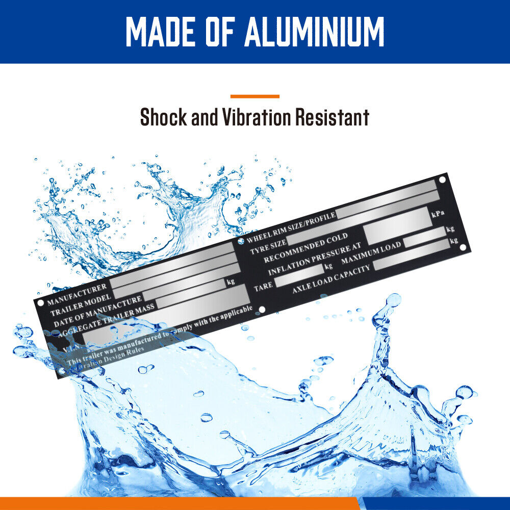 Trailer VIN Number Plate Compliance Pre drilled ID Tag Caravan Boat 250mm AU