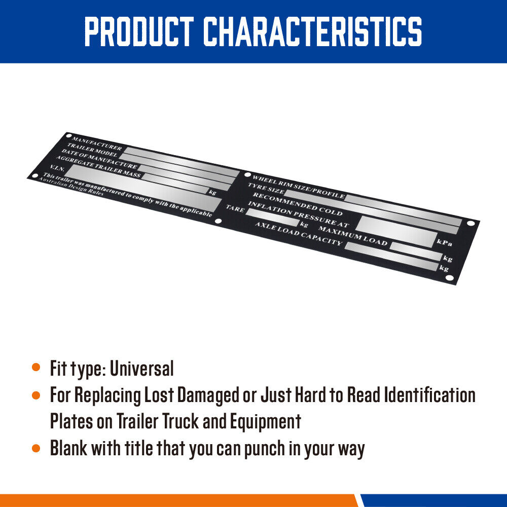 Trailer VIN Number Plate Compliance Pre drilled ID Tag Caravan Boat 250mm AU